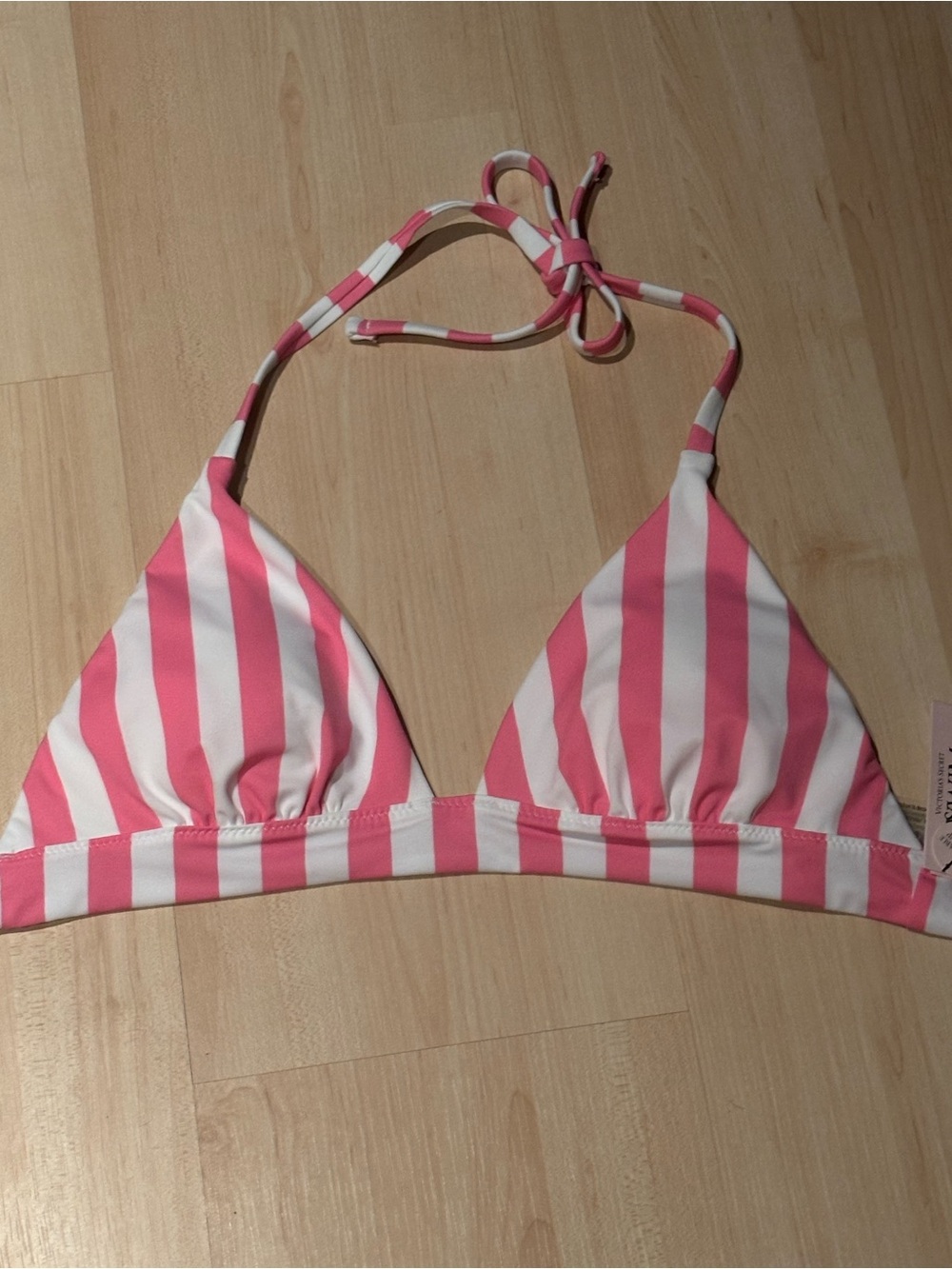 Victoria's Secret Swim Pink & White Striped Triangle Bikini Top S NWT